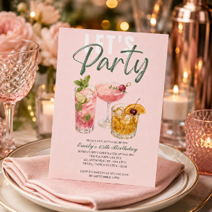 Let’s Party Watercolor Cocktail Birthday Invitation