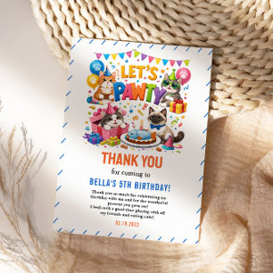 Let’s Pawty Cat 5th Birthday Cute Kitty Birthday Thank You Card
