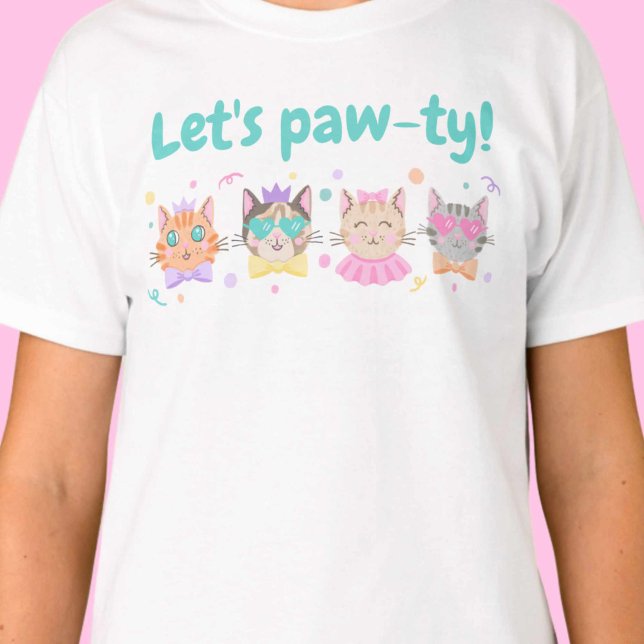 Let’s Pawty Girly Kittens Pastel Colours Kitty Cat T-Shirt (Let’s Pawty Girly Kittens Pastel Colors Kitty Cat T-Shirt)