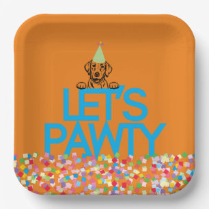 “Let’s PAWTY” Labrador Party Orange Paper Plate