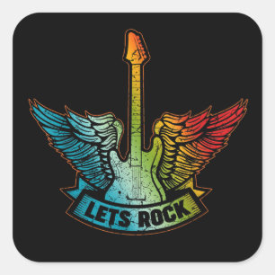 Let’s Rock Legend Rock And Roll Music Guitar Square Sticker