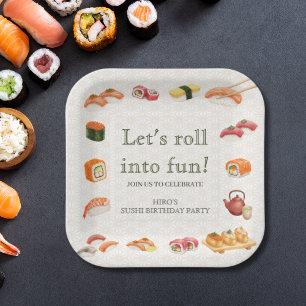 Let’s Roll into Fun! Sushi Birthday Party Invitati Paper Plate