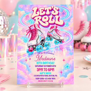 Let’s Roll Neon Roller Skating Birthday Party Invitation
