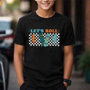 Let’s Roll Retro Skateboard Chequered Boy Tri-Blend Shirt