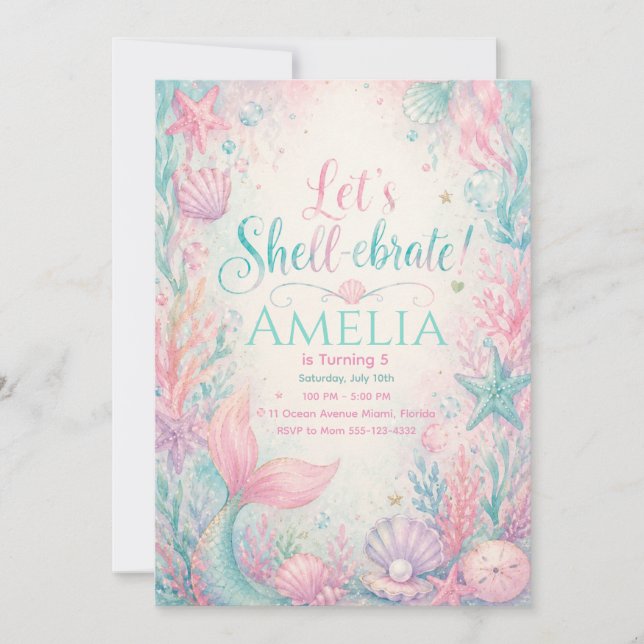 Let’s Shell-ebrate Mermaid Invitation Editable (Front)
