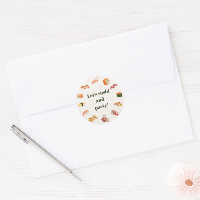 Let’s sushi and party!  classic round sticker (Envelope)