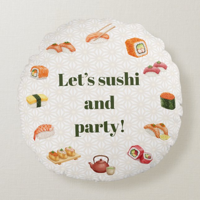 Let’s sushi and party!  round cushion (Front)