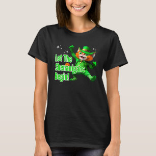 Let Shenanigans Begin Dancing Leprechaun Cat St Pa T-Shirt