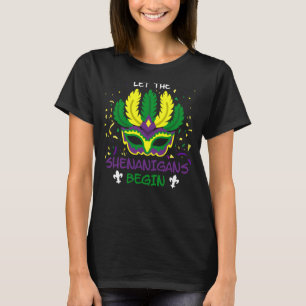Let Shenanigans Begin Mardi Gras Mask Beads Party T-Shirt
