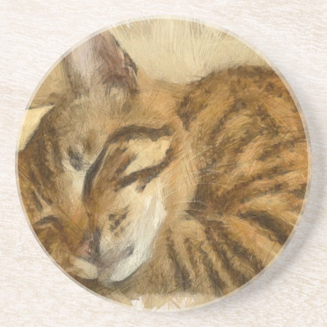 Let Sleeping Cats Lie Pencil Sketch Coaster (Front)