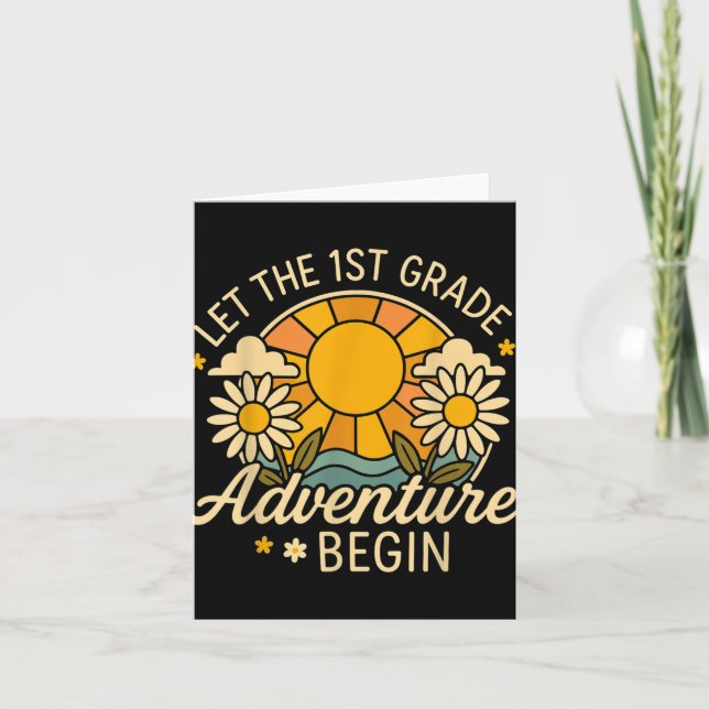 Let The 1st Grade Adventure Begin Retro Sun Back T Card (Front)