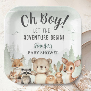 Let The Adventure Begin Baby Shower Boy Woodland Paper Plate