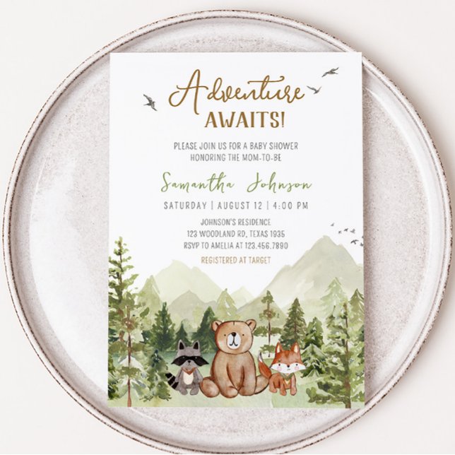 Let the Adventure Begin Baby Shower Invitation (Adventure Woodland Baby Shower Invitation)
