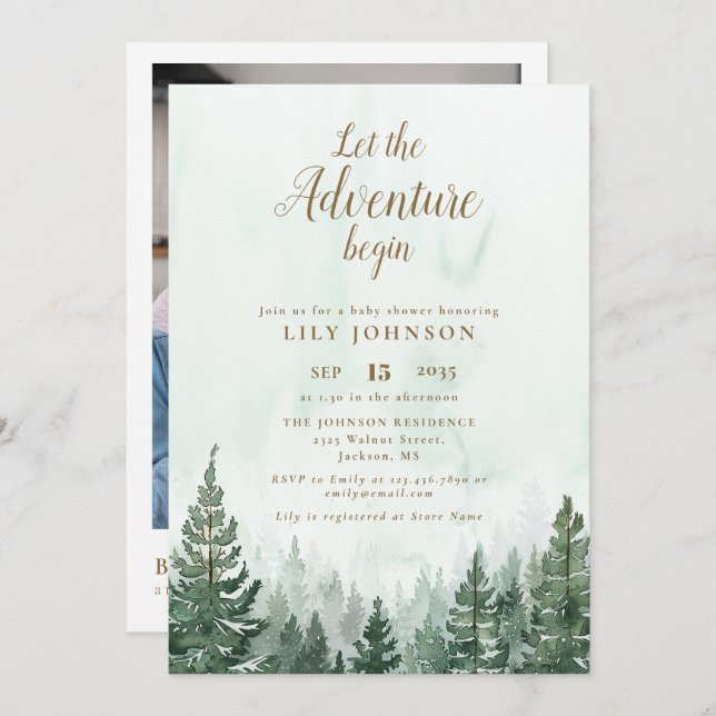 Let The Adventure Begin Baby Shower Photo QR Code Invitation (Front/Back)