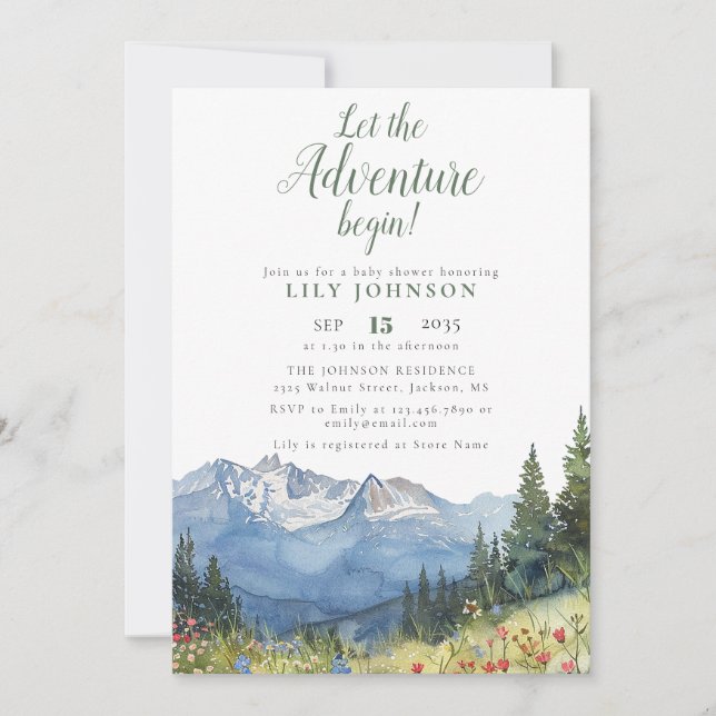 Let The Adventure Begin Baby Shower Photo QR Code Invitation (Front)