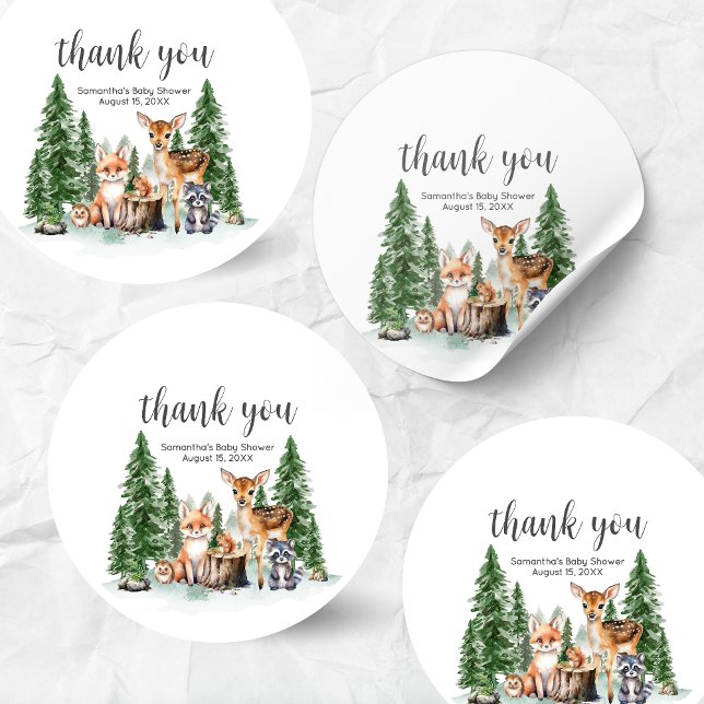 Let the Adventure Begin Baby Shower Round Classic Round Sticker (Let the Adventure Begin Woodland Animals Baby Shower Round Sticker)