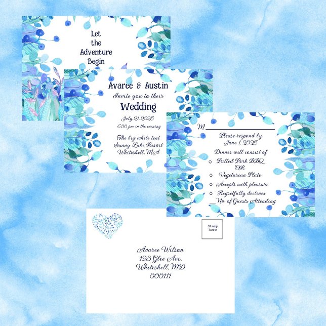 Let the Adventure Begin Blue Floral Tri-Fold Invitation (Creator Uploaded)