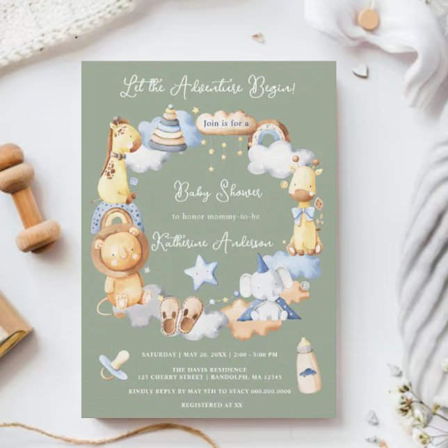 Let the Adventure Begin Boy Baby Toy Baby Shower  Invitation (Creator Uploaded)