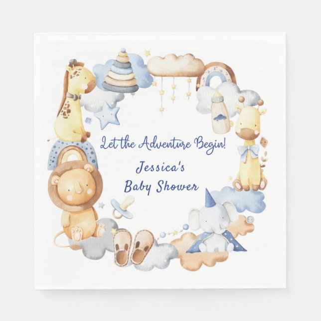 Let the Adventure Begin Boy Baby Toy Baby Shower Napkin (Front)