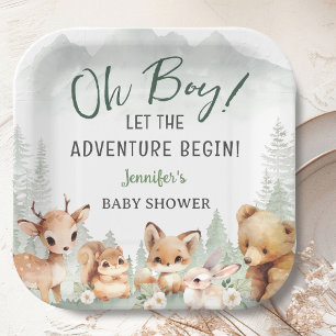 Let The Adventure Begin Boy Woodland Baby Shower Paper Plate