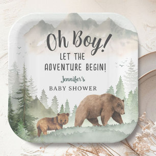 Let the Adventure Begin Boy Woodland Baby Shower  Paper Plate