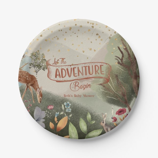 Let The Adventure Begin Coloured Pencil Baby Showe Paper Plate (Front)