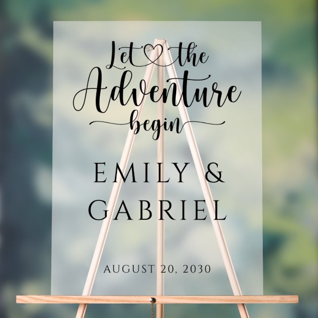 Let The Adventure Begin Custom Wedding  Acrylic Sign (Neutral)