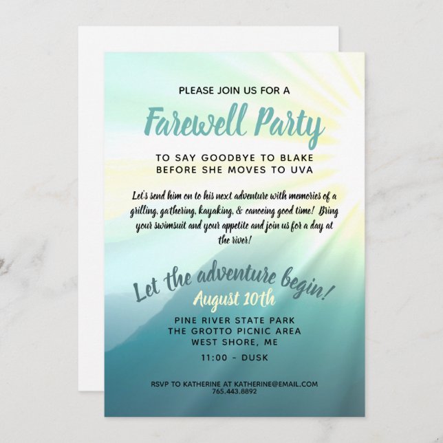 Let the Adventure Begin Farewell Party Invitation (Front/Back)