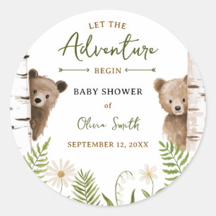 Let the Adventure Begin Forest Bear Baby Shower Classic Round Sticker
