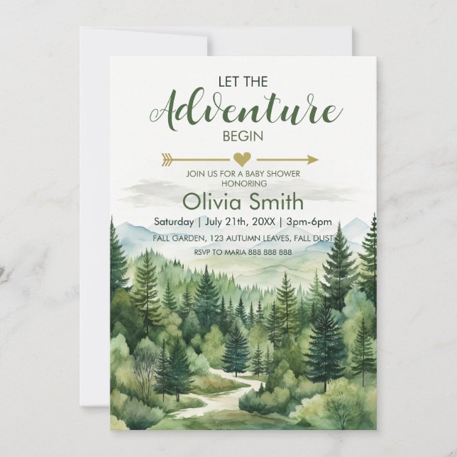 Let the Adventure Begin Forest  Boy Baby Shower Invitation (Front)