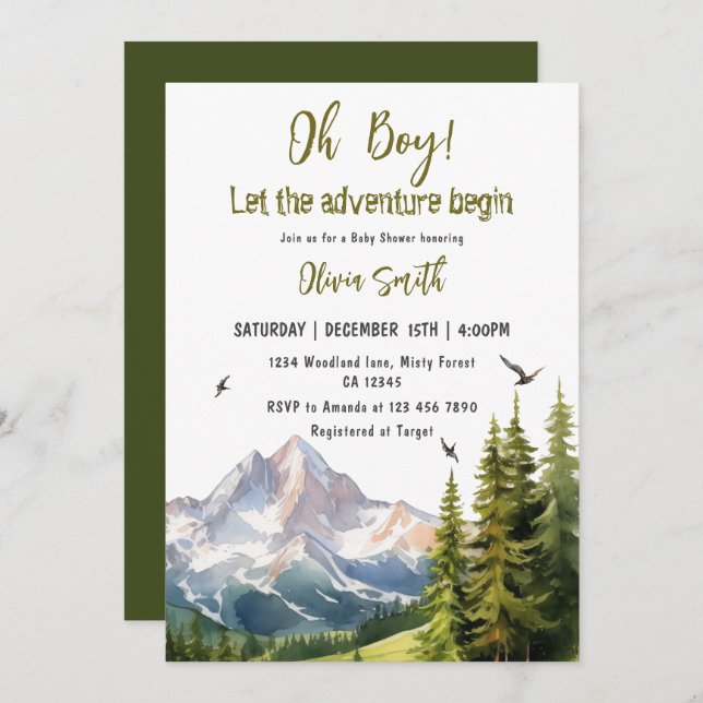 Let The Adventure Begin Forest Boy Baby Shower Invitation (Front/Back)