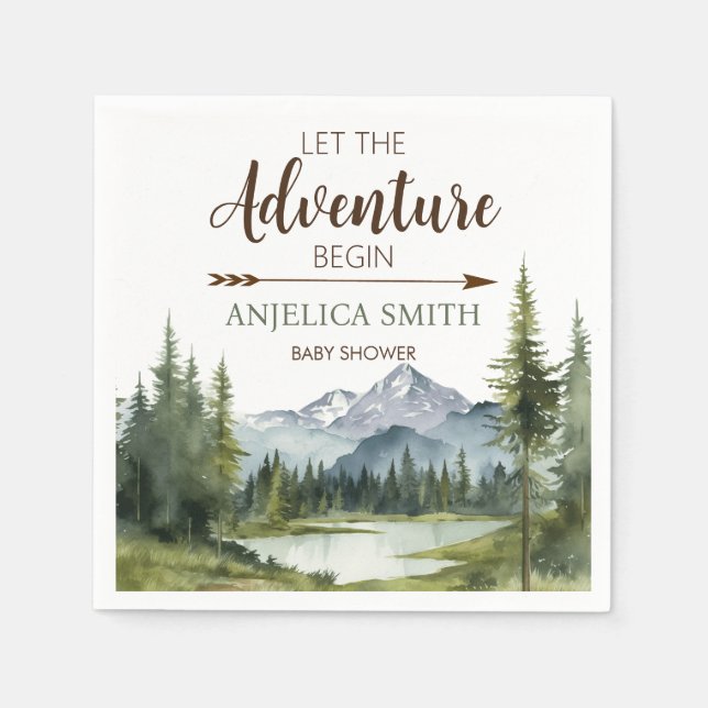 Let the Adventure Begin Forest Rustic Baby Shower Napkin (Front)