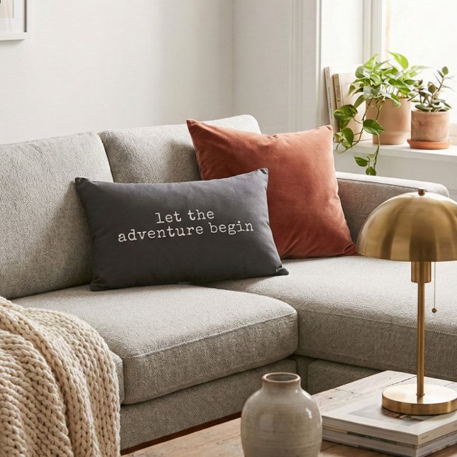 Let The Adventure Begin Modern Minimalist Quote Decorative Cushion (Creator Uploaded)