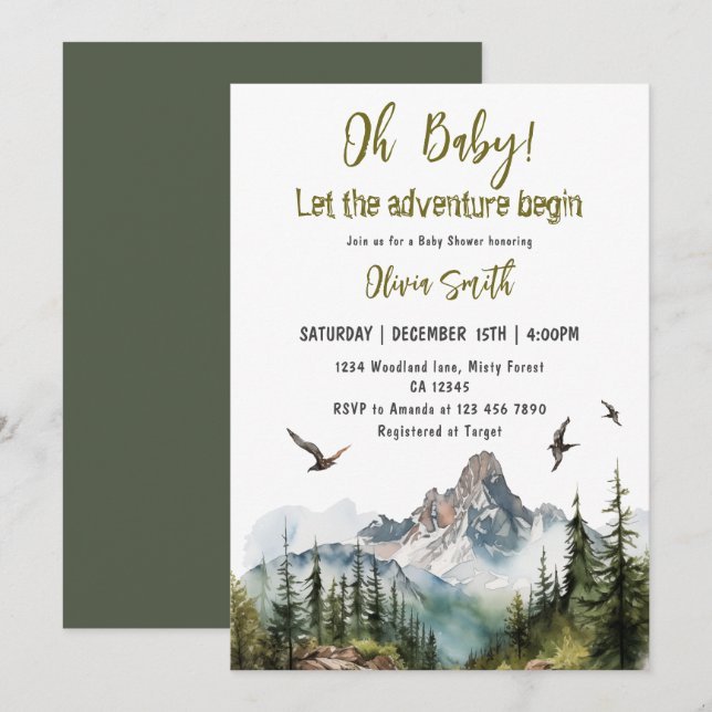 Let The Adventure Begin Mountain  Baby Shower Invitation (Front/Back)