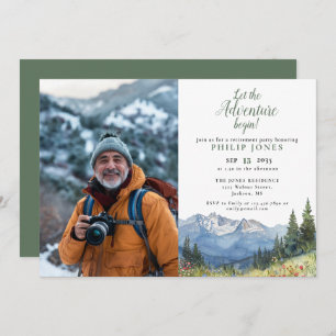 Let The Adventure Begin Mountain Photo Retirement Invitation