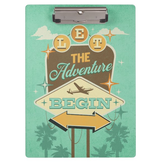 Let the adventure begin retro style design clipboard (Front)