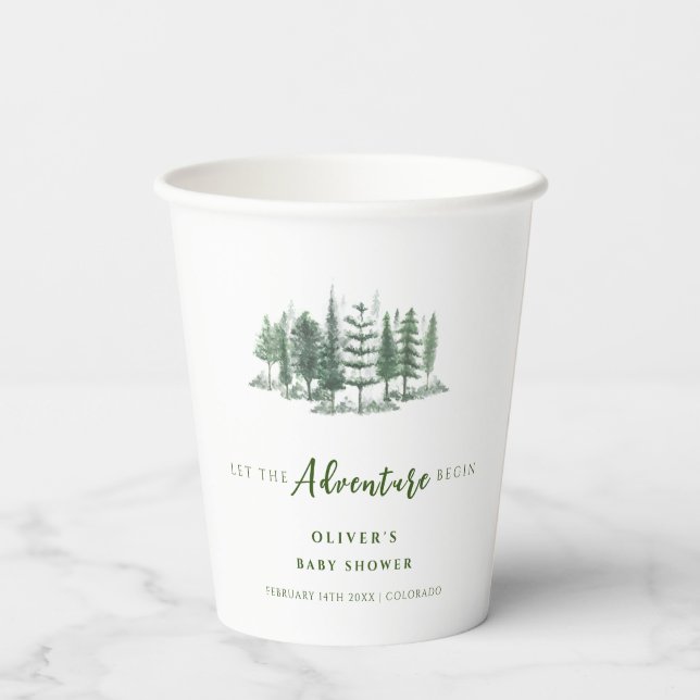 Let The Adventure Begin Rustic Forest Baby Shower Paper Cups (Back)