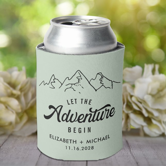 Let The Adventure Begin Sage Green Wedding Favour Can Cooler (Creator Uploaded)