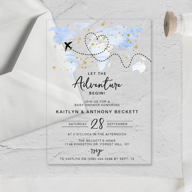 "Let The Adventure Begin!" Travel Map Baby Shower Acrylic Invitations (Creator Uploaded)