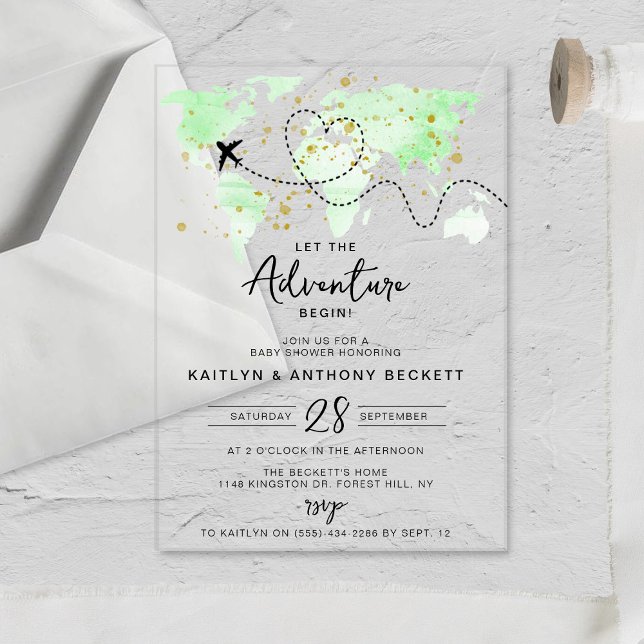 "Let The Adventure Begin!" Travel Map Baby Shower Acrylic Invitations (Creator Uploaded)
