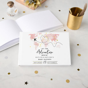 "Let The Adventure Begin!" Travel Map Baby Shower Guest Book