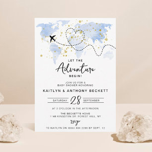 "Let The Adventure Begin!" Travel Map Baby Shower Invitation