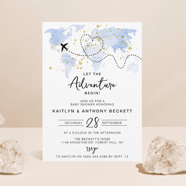"Let The Adventure Begin!" Travel Map Baby Shower Invitation (Creator Uploaded)