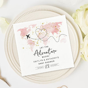 "Let The Adventure Begin!" Travel Map Baby Shower Napkin
