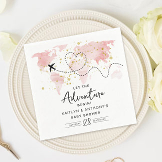 "Let The Adventure Begin!" Travel Map Baby Shower Napkin