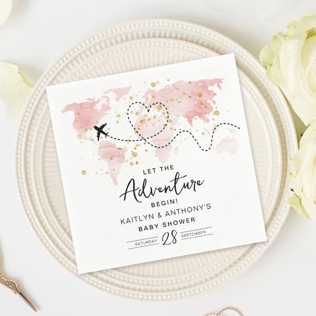 "Let The Adventure Begin!" Travel Map Baby Shower Napkin (Creator Uploaded)