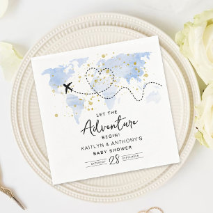 "Let The Adventure Begin!" Travel Map Baby Shower Napkin