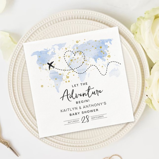"Let The Adventure Begin!" Travel Map Baby Shower Napkin (Creator Uploaded)