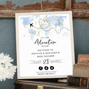 "Let The Adventure Begin!" Travel Map Baby Shower Poster
