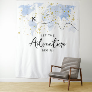 "Let The Adventure Begin!" Travel Map Baby Shower Tapestry